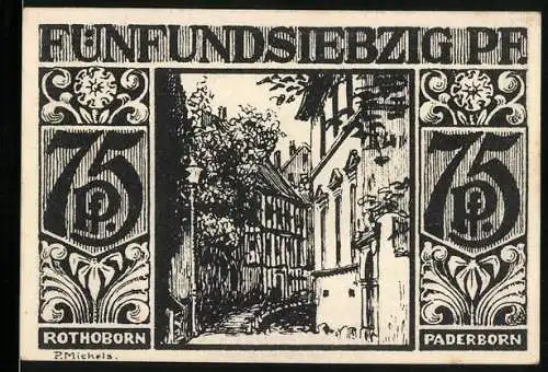 Notgeld Paderborn, 1921, 75 Pfennig, Szenen aus Paderborn mit dekorativen Elementen