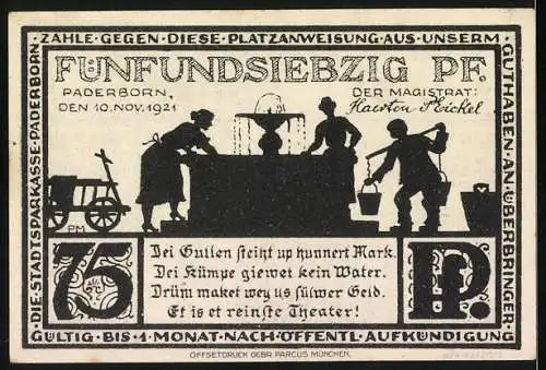 Notgeld Paderborn, 1921, 75 Pfennig, Szenen aus Paderborn mit dekorativen Elementen