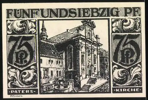 Notgeld Paderborn, 1921, 75 Pfennig, Marktstand und Paterskirche