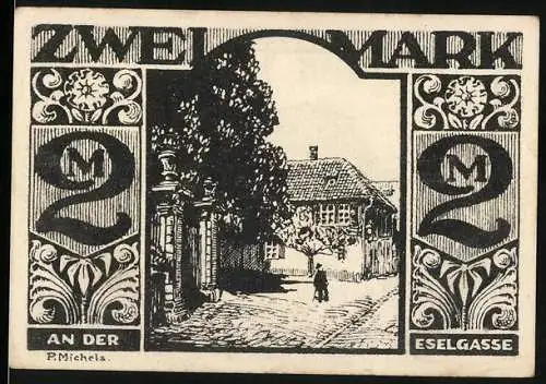 Notgeld Paderborn, 1921, 2 Mark, Eselgasse und Eselillustration, Stadtspakasse Paderborn