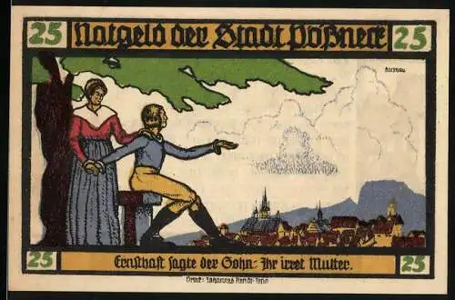 Notgeld Pössneck, 1921, 25 Pf, Mutter und Sohn, Goethe Hermann und Dorothea