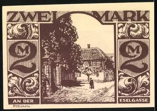 Notgeld Paderborn, 1921, Zwei Mark, Eselmotiv und Eselgasse