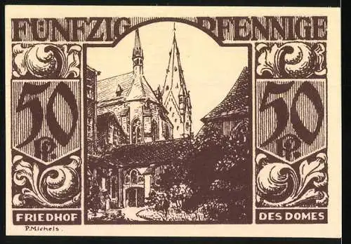 Notgeld Paderborn, 1921, 50 Pfennig, Abbildung von Arbeitern und Friedhof des Domes