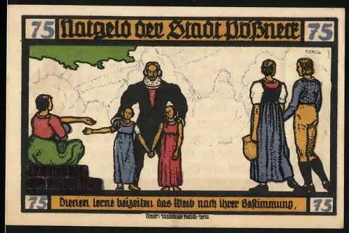 Notgeld Pössneck, 1921, 75 Pf, Illustration von Goethe`s Hermann und Dorothea