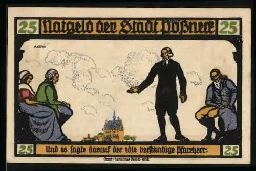 Notgeld Pössneck, 1921, 25 Pfennig, Goethe Hermann und Dorothea, Stadtansichten und Personen