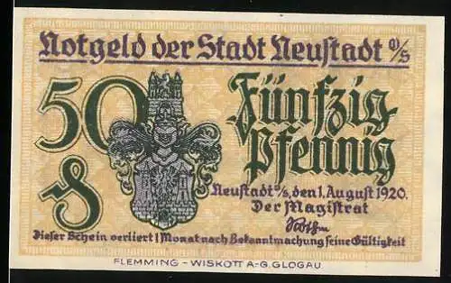 Notgeld Neustadt, 1920, 50 Pfennig, Wappen und Innerer Schlosshof