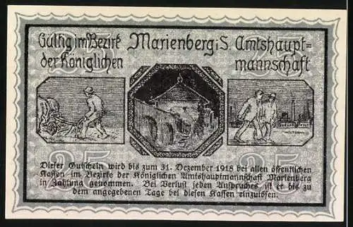 Notgeld Marienberg, 1917, 25 Pfennig, Gutschein mit Wappen und Seriennummer 12066