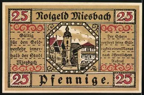 Notgeld Miesbach, 1921, 25 Pfennig, Stadtwappen und Stadtansicht