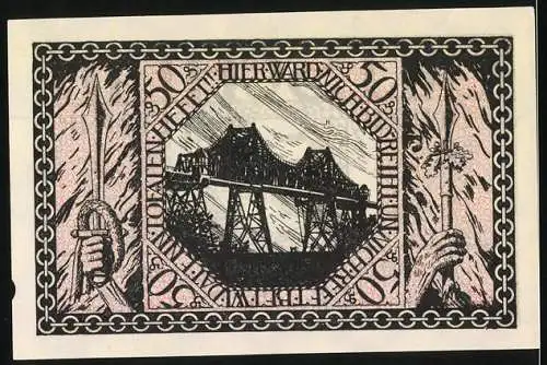 Notgeld Rendsburg 1918, 50 Pfennig, Brücke und Schwerter Design