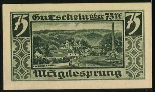 Notgeld Mägdesprung, 1921, 75 Pfennig, Landschaft und Denkmalszene