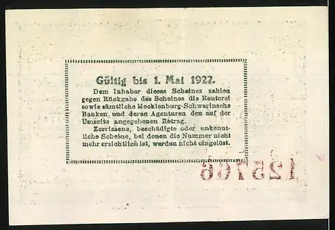 Notgeld Schwerin, 1922, 50 Pfennig, Serie B mit Stadtansicht und roter Seriennummer 125765