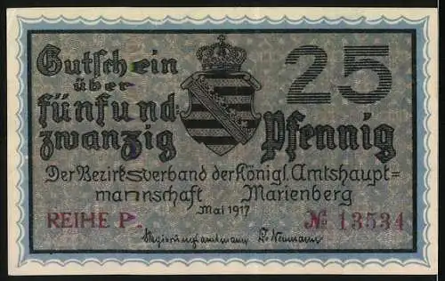 Notgeld Marienberg, 1917, 25 Pfennig, Gültig im Bezirk der Königlichen Amtshauptmannschaft Marienberg bis 31. Dezember