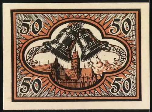 Notgeld Marienburg, 1920, 50 Pfennig, Glocken und Gebäude, Erinnerung an Volksabstimmung 1920