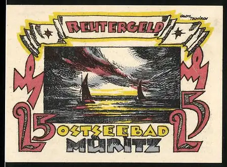 Notgeld Ostseebad Müritz, 25 Pfennig, Reutergeld mit Sonnenuntergang und Gedicht