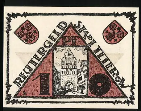 Notgeld Teterow, 1921, 10 Pfennig, Stadttor und Wappen, gültig bis 31. Dez. 1921