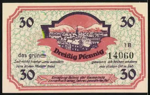 Notgeld Friedrichroda, 30 Pfennig, Ansicht der Stadt und Stadtwappen, 1920