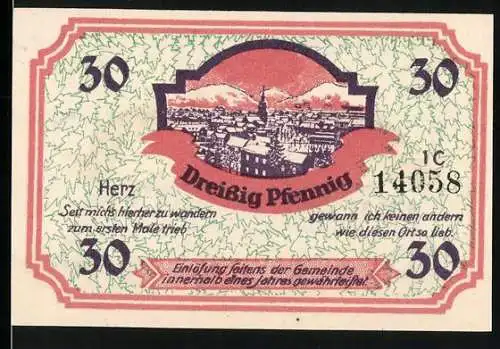 Notgeld Friedrichroda, 30 Pfennig, Luftkurort Badeort Wintersportplatz, Seriennummer 14058