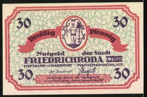 Notgeld Friedrichroda, 30 Pfennig, Luftkurort Badeort Wintersportplatz, Seriennummer 14058