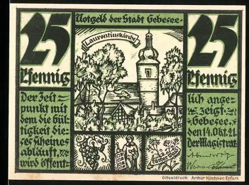 Notgeld Gebesee 1921, 25 Pfennig, Laurentiuskirche und Bonifatius predigt