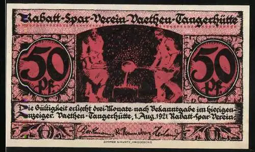 Notgeld Vaethen-Tangerhütte 1921, 50 Pf, Rabatt-Spar-Verein, Stahlgiesser & Schloss