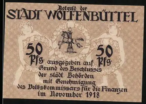 Notgeld Wolfenbüttel 1918, 50 Pfennig, Beschluss der städtischen Behörden