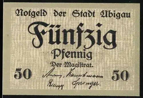 Notgeld Übigau 1921, 50 Pfennig, Gültig bis 31. Dezember 1921 mit Burgmotiv