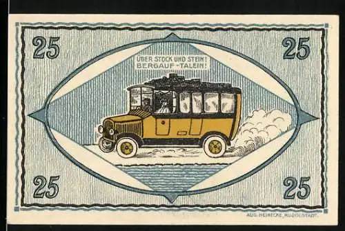 Notgeld Unterweissbach, 1921, 25 Pfennig, Automobil und Tannenbäume, Serie Nr. 13528