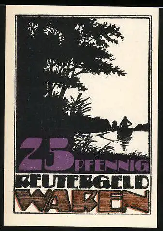 Notgeld Waren, 1921, 25 Pfennig, Reutergeld mit Fischmotiv und Spruch Frohen, tat man sich öben rux fallen