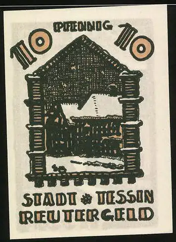 Notgeld Tessin, 1922, 10 Pfennig, Gebäude und Landschaftsszene