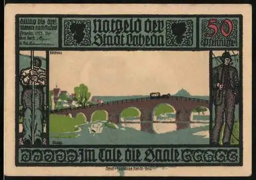 Notgeld Lobeda 1921, 50 Pfennig, Burgansicht und Brücke über die Saale