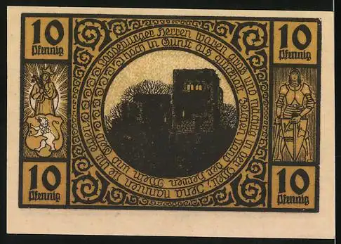 Notgeld Lobeda, 1921, 10 Pfennig, Arbeiter mit Schubkarre und Ruine im Wald