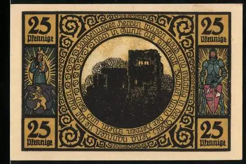 Notgeld Lobeda, 1921, 25 Pfennig, Burgruine und Schlossansicht