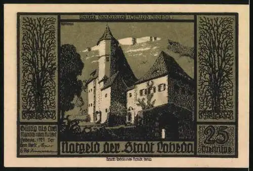 Notgeld Lobeda, 1921, 25 Pfennig, Burgruine und Schlossansicht