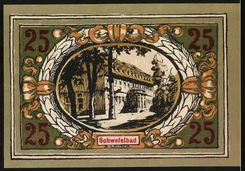 Notgeld Langensalza 1921, 25 Pf, Stadtwappen und Schwefelbad