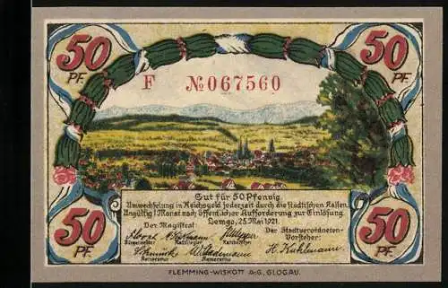 Notgeld Lemgo 1921, 50 Pfennig, Landschaft mit Stadt und Soldat in Uniform