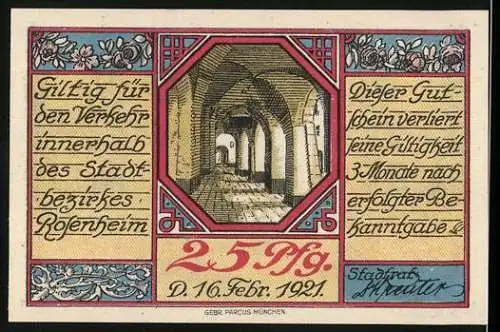 Notgeld Rosenheim, 1921, 25 Pfennig, Architektur und Engel-Motive, 2. Ausgabe