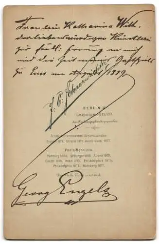 Fotografie J. C. Schaarwächter, Berlin, Portrait Georg Engels, deutscher Schauspieler, mit Autograph, 1899