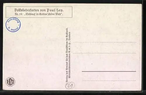 Künstler-AK Paul Hey: Volksliederkarte Nr.78: Wohlauf in Gottes schöne Welt