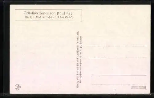 Künstler-AK Paul Hey: Volksliederkarte Nr.83: Mann beobachtet die goldenen Locken seiner Geliebten