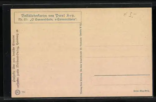 Künstler-AK P. Hey, Volksliederkarte Nr. 61: Frauen und Männer auf dem Sonntagsausflug