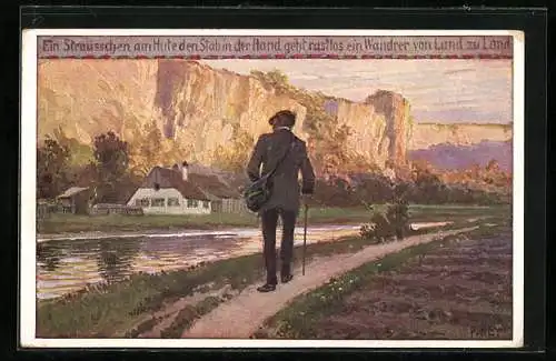 Künstler-AK Paul Hey: Ein Sträusschen am Hute den Stab in der Hand geht rastlos...