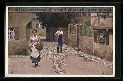 Künstler-AK P. Hey, Volksliederkarte Nr.: 55, Was hab ich denn meinem Feinstliebchen getan?, Trauriger Mann