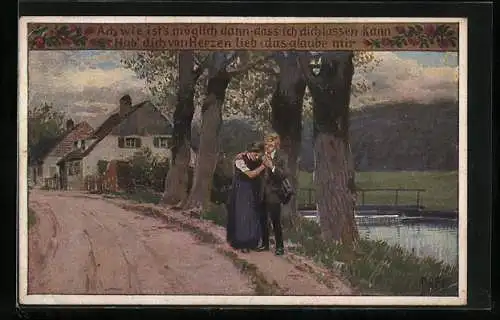 Künstler-AK P. Hey, Volksliederkarte Nr. 72: Mann nimmt Abschied von einer Frau