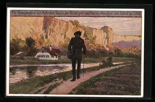 Künstler-AK Paul Hey: Volksliederkarte Nr. 52: Ein Sträusschen am Hute