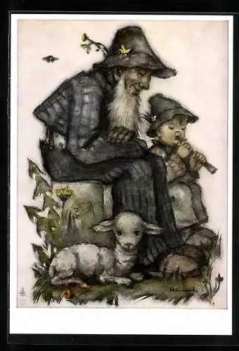 Künstler-AK Hummel: Feierabend