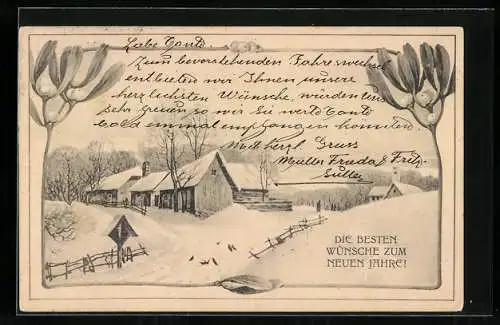 Künstler-AK Theo Stroefer Serie 433 Nr. 2: Winterlandschaft mit Flurkreuz, Neujahrsgruss