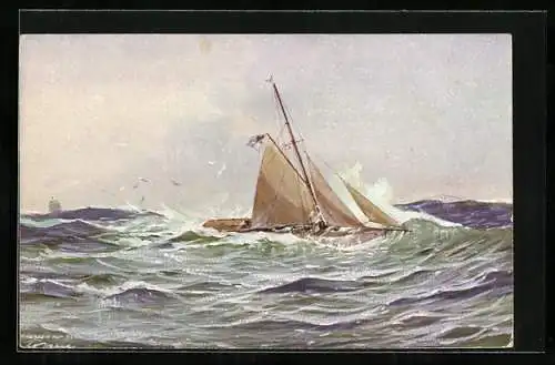 Künstler-AK Segelschiff in stürmischer See