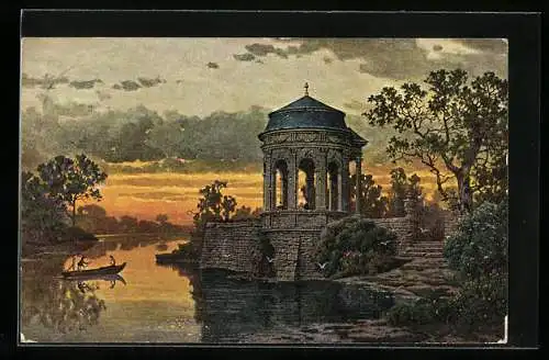 Künstler-AK Theo Stroefer Serie Nr. 800: Pavillon bei Sonnenuntergang