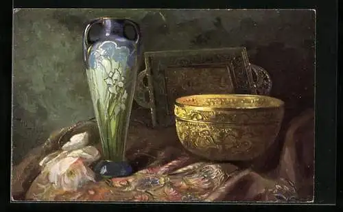 Künstler-AK Theo Stroefer Serie Nr. 1777: Vase und goldene Schale