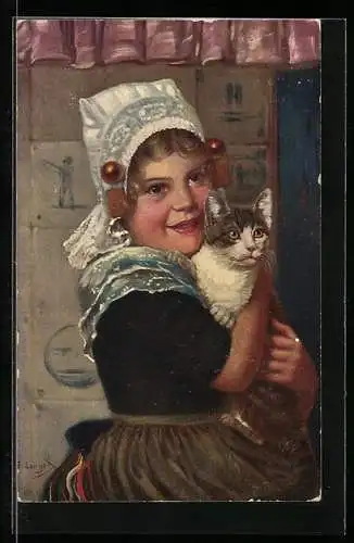 Künstler-AK Theo Stroefer Serie Nr. 4109: Frau in Tracht mit Katze